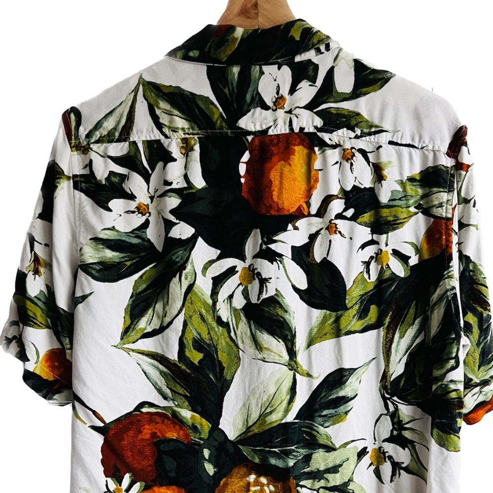 H&M Mens Small Patterned Resort Shirt - Citrus/Green